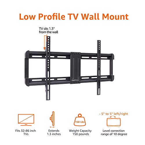 Amazon Basics Low Profile TV Wall Mount with Horizontal Post Installation Leveling for 32-Inch to 86-Inch TVs