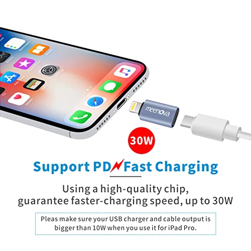 2 Pack, 27W, Type C Female to 8 Pin Male PD Fast Charge Converter for iPhone 13 Pro Max/12/Xs/Xr/new Se/iPad Air,AirPods 2 Pro, 9V2A18W30W,USB C Cable, Laptop Power Cord with eMarker IC, Rubber Holder