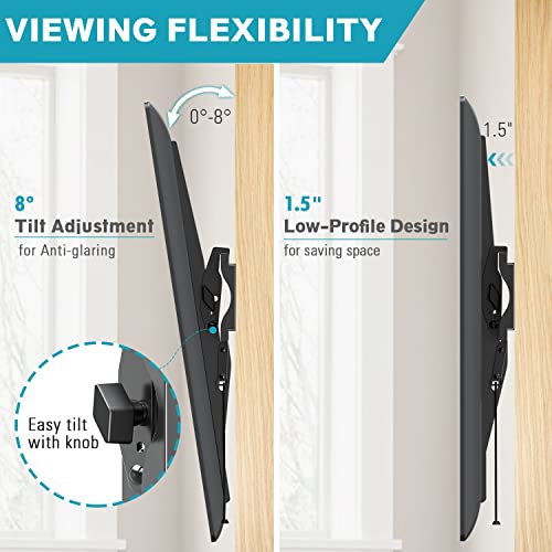 MOUNTUP Tilting TV Wall Mount TV Bracket for Most 26-55 Inch LED LCD OLED Flat/Curved TVs, Low Profile TV Mount Save Spacing - Fits 12" to 16" Studs, Max VESA 400x400mm up to 99 LBS, MU0007