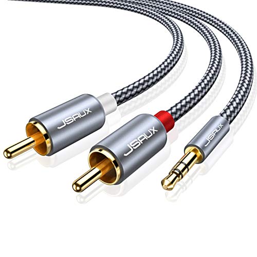 JSAUX RCA to 3.5mm Cable, 【6.6ft/2M】 Aux to RCA Headphone Male to Male Jack Adapter Nylon Braided 1/8 to RCA Audio Y Cord for Smartphones, MP3, Tablets, Speakers, HDTV -Grey