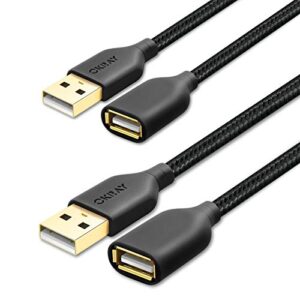 usb extension cable, okray 2pack 6ft type a male to a female nylon braided usb 2.0 extension cord data transfer extender cable with gold-plated connector for usb flash drive/hard drive (black black)