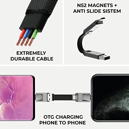 Rolling Square inCharge 6 Portable Keychain Charger Cable, 6-in-1 Multi Charging Cable, Mercury Gray
