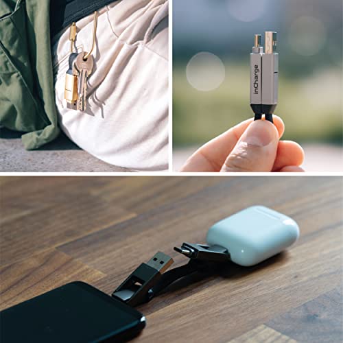 Rolling Square inCharge 6 Portable Keychain Charger Cable, 6-in-1 Multi Charging Cable, Mercury Gray