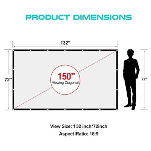 Outdoor Projection Screen 150 inch, Washable Projector Screen 16:9 Foldable Anti-Crease Portable Projector Movies Screen for Home Theater Outdoor Indoor Support Double Sided Projection…