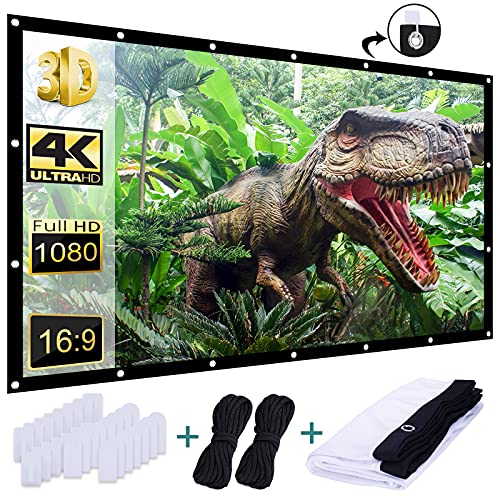 Outdoor Projection Screen 150 inch, Washable Projector Screen 16:9 Foldable Anti-Crease Portable Projector Movies Screen for Home Theater Outdoor Indoor Support Double Sided Projection…