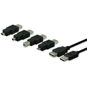 ge universal usb 2.0 adapter kit, 6ft. a male to a female extension cable, 4 adapters included: a male to b male, a male to mini b (4 pin), a male to mini b (5 pin), a male to micro usb, 33758