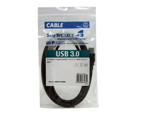 StarTech.com 6 ft / 2m Black SuperSpeed USB 3.0 Cable A to B - USB 3 A (m) to USB 3 B (m) (USB3SAB6BK)