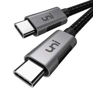 usb c to usb c cable, uni usb type c 100w fast charging nylon braided cable (5a 20v) compatible with ipad pro 2019/2018, macbook pro 2019/2018/2017, dell xps 13/15, surface book 2 and more, 6.6ft