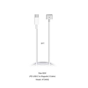 Atcuji PD USB-C to Magnetic Charge Cable, USB C Type C to MagsafeT2 Charging Cable, Input PD 15-20V 3-4.5A Output 60W for MacBook Pro/Air and Smartphone.