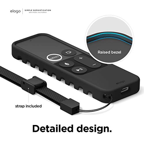 elago R3 Protective Case Compatible with Apple TV Siri Remote 1st Generation (Black) - Extra Protection, Durable Silicone, Lanyard Included, Full Access