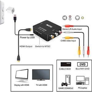 Amtake RCA to HDMI Converter, 1080P RCA Composite CVBS AV to HDMI Video Audio Converter Adapter Compatible with N64 Wii PS2 Xbox VHS VCR Camera DVD, Support PAL/NTSC with USB Power Cable