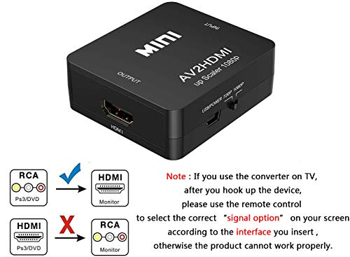 Amtake RCA to HDMI Converter, 1080P RCA Composite CVBS AV to HDMI Video Audio Converter Adapter Compatible with N64 Wii PS2 Xbox VHS VCR Camera DVD, Support PAL/NTSC with USB Power Cable