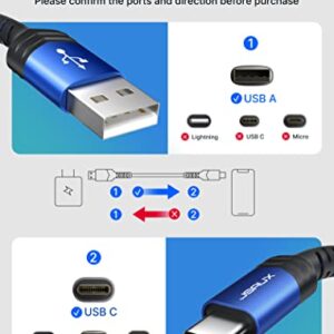 USB-C Cable 3A Fast Charging, JSAUX 3-Pack (10ft+6.6ft+3.3ft)USB A to Type C Charge Nylon Braided Cord Compatible with Samsung Galaxy S20 S10 S9 S8 Plus Note 10 9 8,PS5 Controller,USB C Charger(Blue)