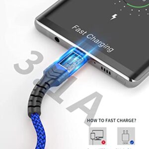 USB-C Cable 3A Fast Charging, JSAUX 3-Pack (10ft+6.6ft+3.3ft)USB A to Type C Charge Nylon Braided Cord Compatible with Samsung Galaxy S20 S10 S9 S8 Plus Note 10 9 8,PS5 Controller,USB C Charger(Blue)