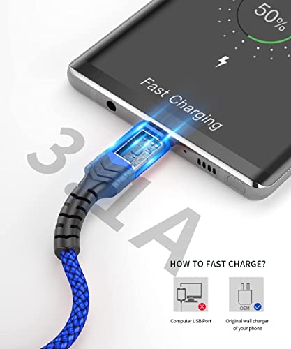 USB-C Cable 3A Fast Charging, JSAUX 3-Pack (10ft+6.6ft+3.3ft)USB A to Type C Charge Nylon Braided Cord Compatible with Samsung Galaxy S20 S10 S9 S8 Plus Note 10 9 8,PS5 Controller,USB C Charger(Blue)