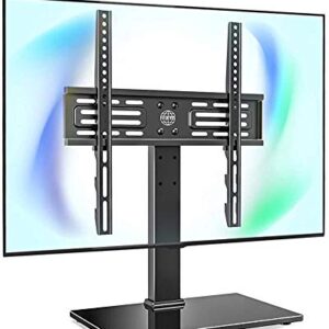 FITUEYES Universal TV Stand Table Top TV Stand for 27-55 inch LCD LED TVS Height Adjustable TV Base with Tempered Glass Base Wire Management VESA 400x400mm Holds up to 88 Pounds