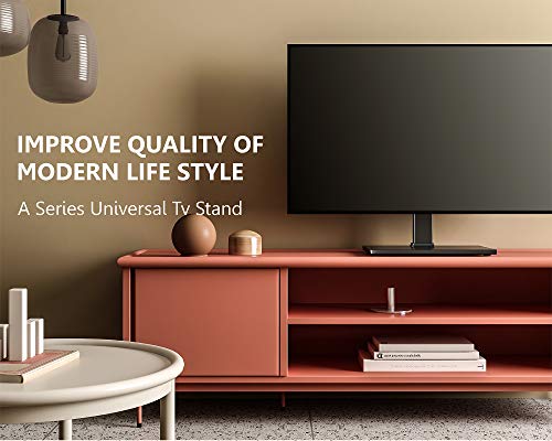 FITUEYES Universal TV Stand Table Top TV Stand for 27-55 inch LCD LED TVS Height Adjustable TV Base with Tempered Glass Base Wire Management VESA 400x400mm Holds up to 88 Pounds