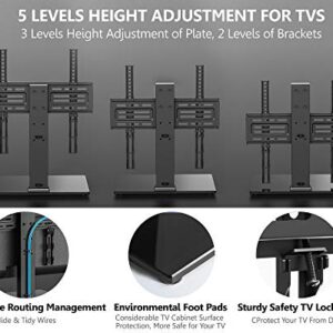 FITUEYES Universal TV Stand Table Top TV Stand for 27-55 inch LCD LED TVS Height Adjustable TV Base with Tempered Glass Base Wire Management VESA 400x400mm Holds up to 88 Pounds