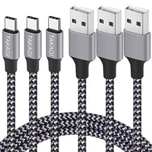 takagi usb type c cable 3a fast charging, (3-pack 6feet) usb-a to usb-c nylon braided data sync transfer cord compatible with galaxy s10 s10e s9 s8 s20 plus, note 10 9 8 and other usb c charger