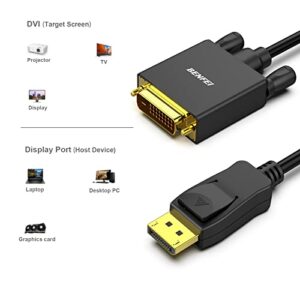 BENFEI DisplayPort to DVI Adapter, Dp Display Port to DVI Converter Male to Male Gold-Plated Cord 6 Feet Black Cable for Lenovo, Dell, HP and Other Brand