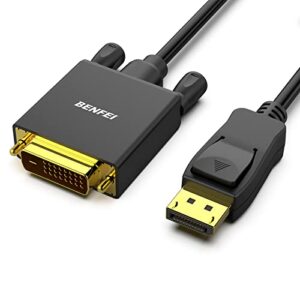 benfei displayport to dvi adapter, dp display port to dvi converter male to male gold-plated cord 6 feet black cable for lenovo, dell, hp and other brand
