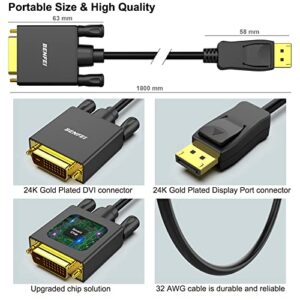 BENFEI DisplayPort to DVI Adapter, Dp Display Port to DVI Converter Male to Male Gold-Plated Cord 6 Feet Black Cable for Lenovo, Dell, HP and Other Brand
