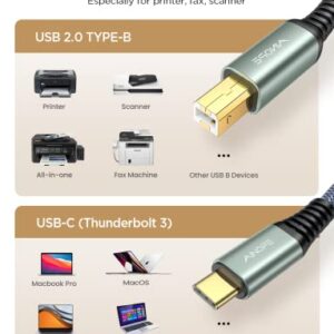 AINOPE USB C Printer Cable 6.6 FT USB B to USB C Printer Cable [2022 Upgrade] 2.0 High-Speed Premium Nylon Printer Cord for MacBook Pro/Air, USB C MIDI Cable for Casio Digital Piano MIDI Controller