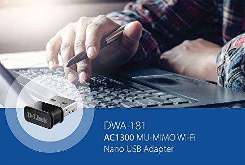 D-Link USB WiFi Adapter Dual Band AC1300 Wireless Internet for Desktop PC Laptop Gaming MU-MIMO Windows Mac Linux Supported (DWA-181-US)