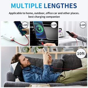 HYDOOD Magnetic Charging Cable (5-Pack, 10/10/6.6/3.3/1.6FT), 540° Rotation Magnetic Phone Charger Cable with LED Light Compatible with Micro USB, Type C and iProduct Device | Red Nylon-Braided Cord