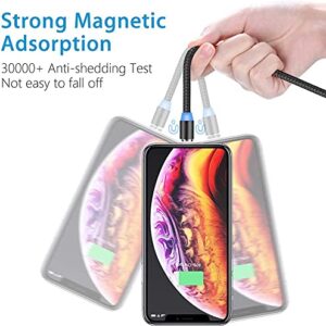 Terasako Magnetic Charging Cable 4-Pack [1ft/3ft/6ft/6ft], 360° Rotating Magnetic Phone Charger Cable with LED Light, 90° Angle Connector, Nylon-Braided Cords