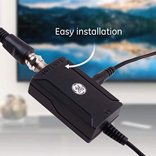 GE Indoor HD Digital TV Antenna Amplifier, Low Noise Antenna Signal Booster, Clears Up Pixelated Low-Strength Channels, Supports HD Smart TV VHF UHF, AC Adapter, Black, 42178