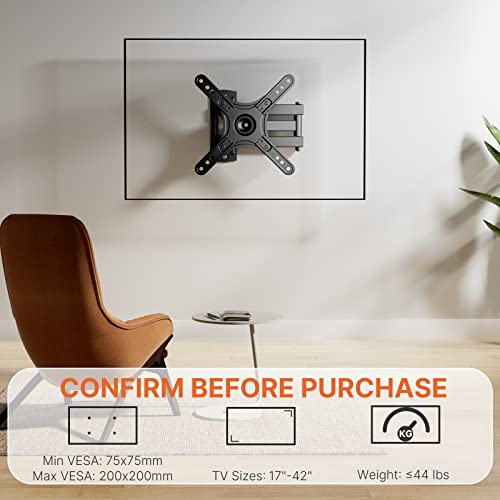 Perlegear Full Motion TV Wall Mount Bracket for Most 13-42 Inch LED LCD Flat Curved Screen TVs & Monitors, Swivel Tilt Extension Rotation with Articulating Arms, Max VESA 200x200mm up to 44lbs