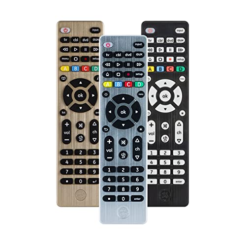 GE Universal Remote Control for Samsung, Vizio, LG, Sony, Sharp, Roku, Apple TV, TCL, Panasonic, Smart TVs, Streaming Players, Blu-ray, DVD, 4-Device, Silver, 33709