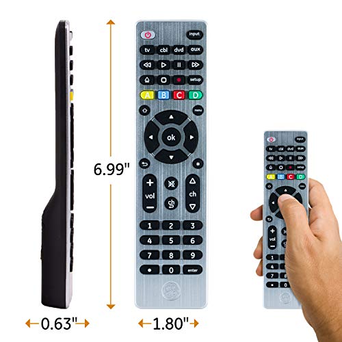 GE Universal Remote Control for Samsung, Vizio, LG, Sony, Sharp, Roku, Apple TV, TCL, Panasonic, Smart TVs, Streaming Players, Blu-ray, DVD, 4-Device, Silver, 33709