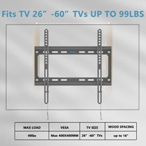 Tilting TV Wall Mount for Most 26-60 Inch TVs, Tilt TV Mount with Quick Release Lock, Low Profile Wall Mount TV Bracket Max VESA 400x400mm, Holds up to 99 lbs, Fits 8''-16'' Studs by USX STAR