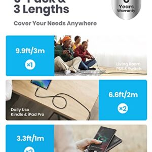 INIU USB C Cable, [5 Pack 3.1A] QC Fast Charging USB Type C Cable, Nylon(3.3+3.3+6.6+6.6+10ft) Phone Charger USB A to USB C Cable for Samsung Galaxy S21 S20 S10 Plus Note 10 LG Google Pixel OnePlus