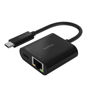belkin usb c to ethernet + charge adapter – gigabit ethernet port compatible with usb c devices – usb c to ethernet cable for macbook air, macbook pro & windows – ethernet to usb c adapter – black
