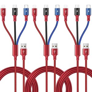 multi charging cable 3a, asicen 3pack 5ft 3-in-1 nylon braided fast usb charger cord for ip/type c/micro usb port for phone 13 pro max/12/11/xs/x/8/7/6/se/samsung galaxy/huawei/lg/htc/oneplus/tablets