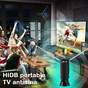HIDB TV Antenna for Smart TV, Long Range Rabbit Ears Indoor TV Antenna HD Digital for Free-to-air HDTV Channels，Stickiness Base for Easy Placement Both Suitable for Home Car