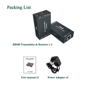 HDMI Extender 1080p@60Hz, 3D, Over Single Cat5e/Cat6/Cat 7 Cable Full HD Uncompressed Transmit Up to 164 Ft(50m), EDID and POC Function Supported (Transmitter and Receiver)