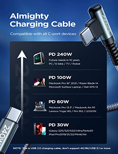 AINOPE 240W USB C to USB C Cable 10ft, Type C to Type C Cable MacBook&iPad Pro Fast Charging Cable, USB C Charger Cable Right Angle Compatible with MacBook Pro/Air, iPad Pro, Samsung S23/22/21/20