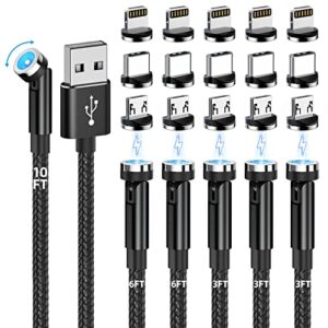 magnetic charging cable, 540° rotating magnetic phone charger [6-pack, 3ft/3ft/3ft/6ft/6ft/10ft] 3 in 1 magnetic charger cable nylon braided magnetic usb cable for iphone/micro usb/type c device