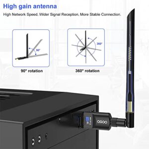 USB WiFi Wireless Adapter for PC 1200Mbps QGOO USB 3.0 WiFi Dongle 802.11 ac Network Adapter with Dual Band 2.4GHz/300Mbps 5GHz/866Mbps 5dBi High Gain Antenna for Desktop Laptop Windows 11/10/8.1/8/8