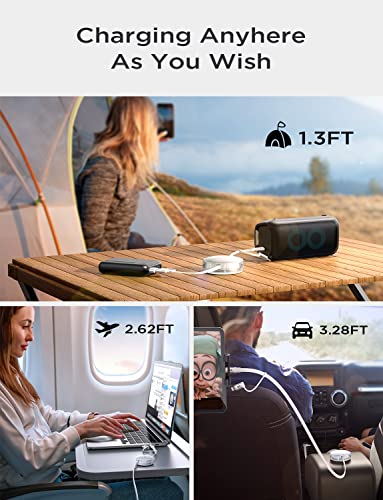 LISEN 4 in 1 Multi Charging Cable [Carry Anywhere] [Fast Charge All Devices] 60W PD USB C Charging Cable Retractable iPhone Charger Multiple Cord for Samsung Galaxy S23+/iPhone 14/Laptop/iPad(3.3FT)