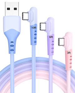 90 degree usb c cable fast charging 3 pack (3ft 6ft 10ft) short & long right angled usb type c charger cable for samsung galaxy s22 s21 s20 ultra s20+ note 20,10 s10,9 plus a12,11,52 google pixel