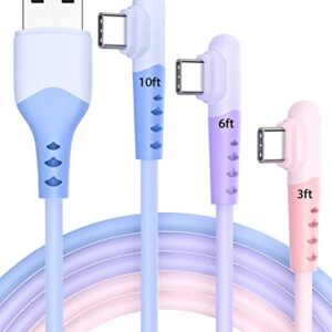 90 Degree USB C Cable Fast Charging 3 Pack (3FT 6FT 10FT) Short & Long Right Angled USB Type C Charger Cable for Samsung Galaxy S22 S21 S20 Ultra S20+ Note 20,10 S10,9 Plus A12,11,52 Google Pixel