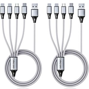 multi charging cable, multi usb cable 3a 4ft usb charging cable nylon braided universal 4in1 multi charger cable adapter type-c/micro usb port,compatible with cell phones and more (silver, 2pack)
