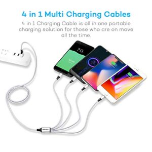 Multi Charging Cable, Multi USB Cable 3A 4FT USB Charging Cable Nylon Braided Universal 4in1 Multi Charger Cable Adapter Type-C/Micro USB Port,Compatible with Cell Phones and More (Silver, 2Pack)