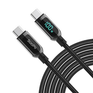 soopii 100w 4ft usb c to usb c cable fast charge, nylon braided type-c cable with led display for lpad air/lpad pro, macbook pro, samsung galaxy s21/s10/s9/plus (black)