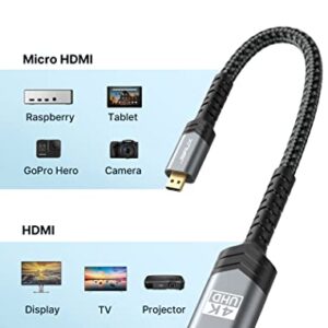 JSAUX Micro HDMI to HDMI Adapter, Micro HDMI Male to HDMI Female Adapter Cable, 4K@60Hz HDR 3D Dolby 18Gbps, Compatible for Nikon Zfc/GoPro Hero/Raspberry Pi 4/Sony A6000 and Other Action Camera-Grey